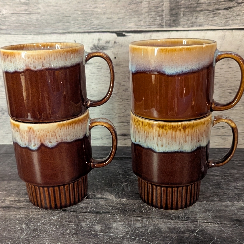 Vintage Brown Ceramic Mugs Set